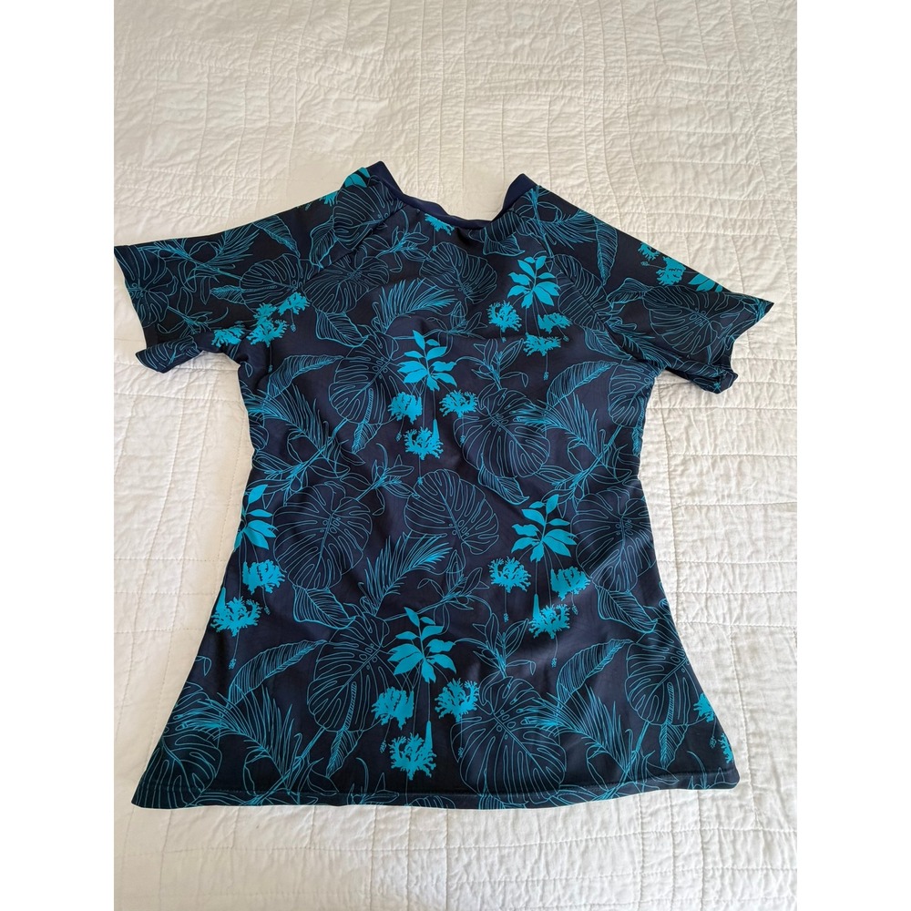 Two Piece Tropical Rash Guard and Swim Shorts Set Navy Teal Floral XL - Picture 10 of 15